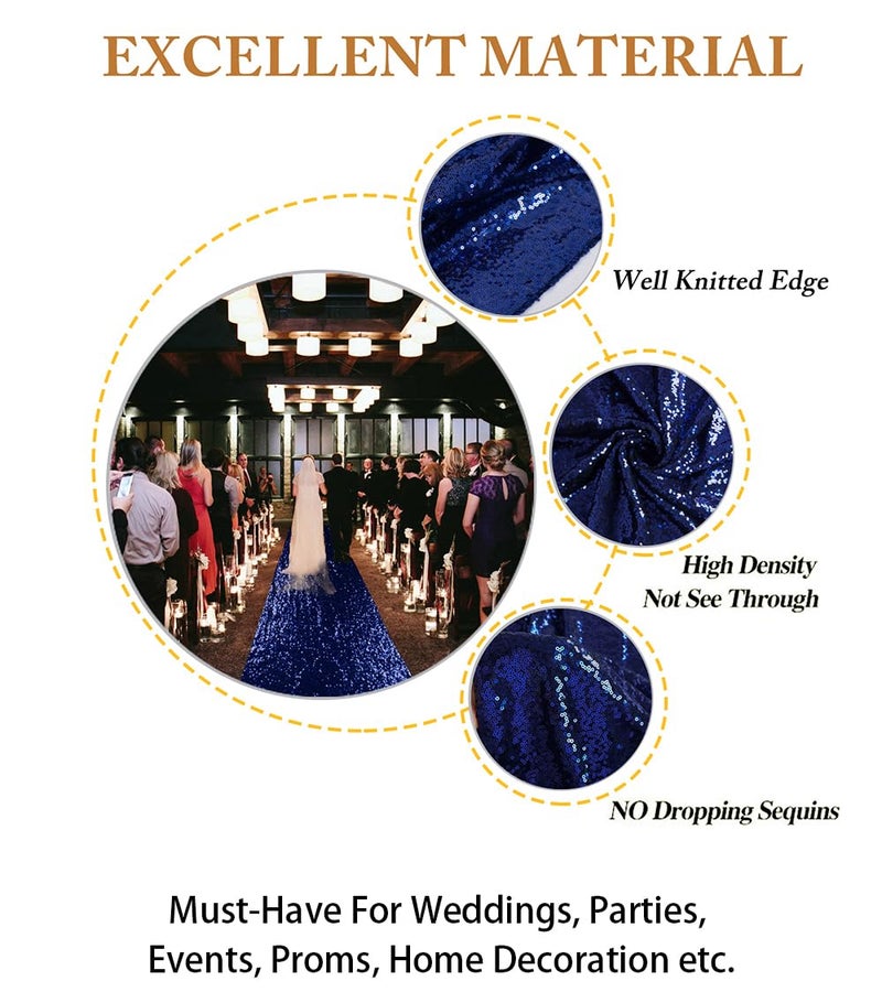 ShiDianYi Sequin Aisles Floor Runner-4FTX15FT Wedding Aisle Runners Navy Blue Floor Carpet Rug Sequin Fabric for Weddings Bridal Runner Rugs Outdoor - Image 5